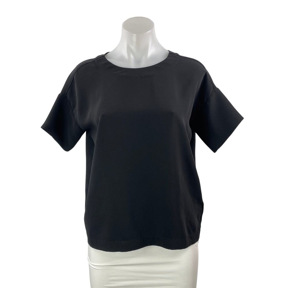 Madewell Crepe Premium Bow Back Black Short Sleeve T Shirt Blouse Top Size XXS